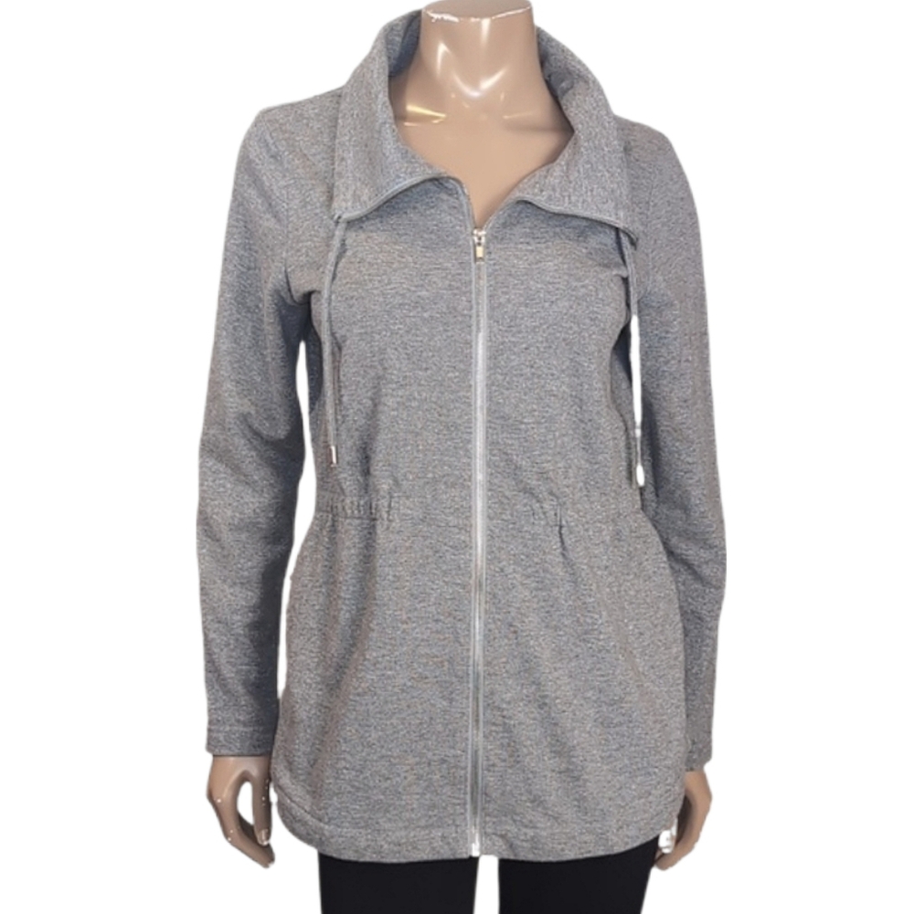 Weekends By Chicos Glitter Gray Full Zip Jacket Womens Size Medium Sporty Knit